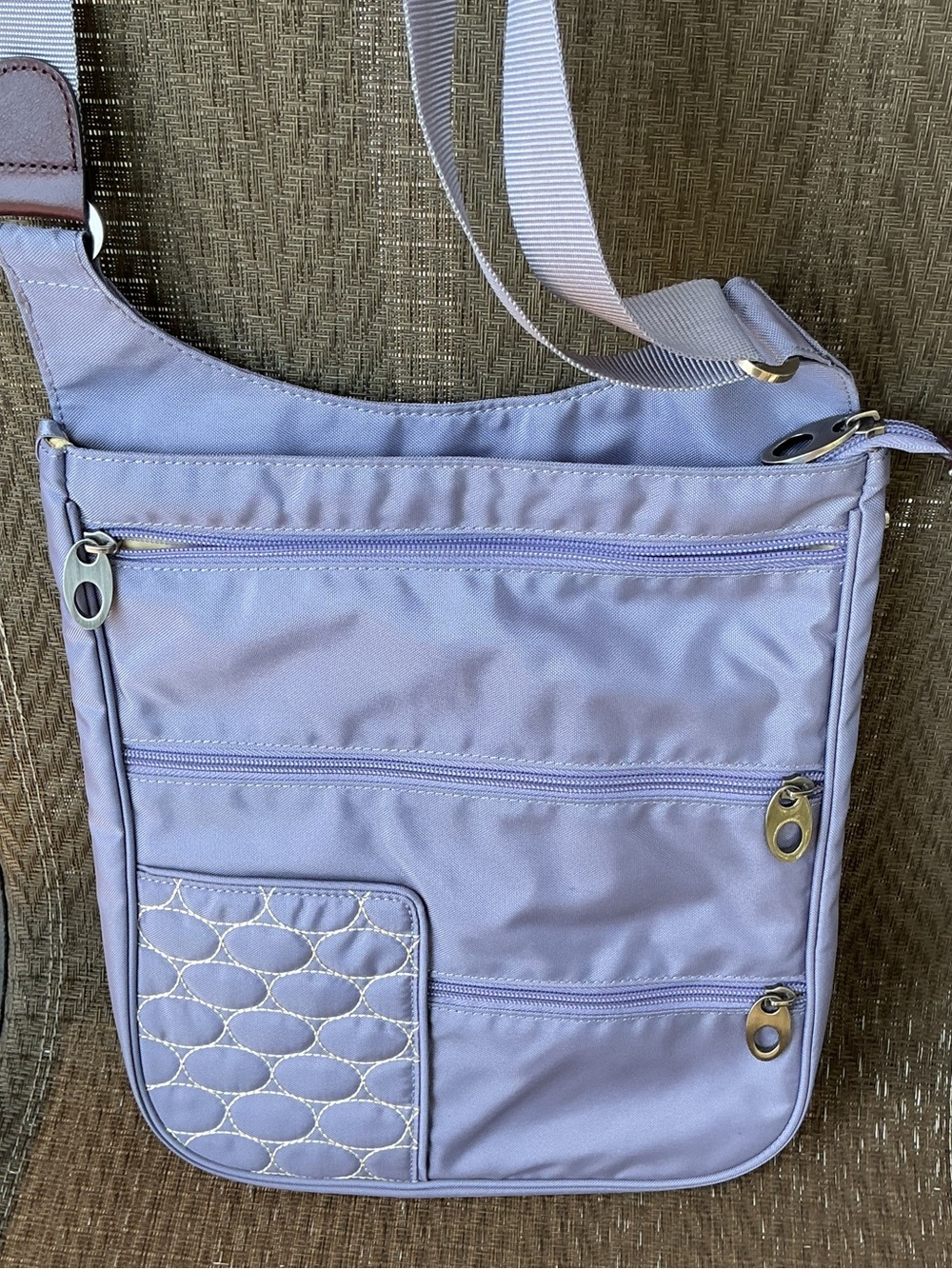 Mosey Life Gadabout Lavender Nylon Quilted Crossbody Organizer Bag